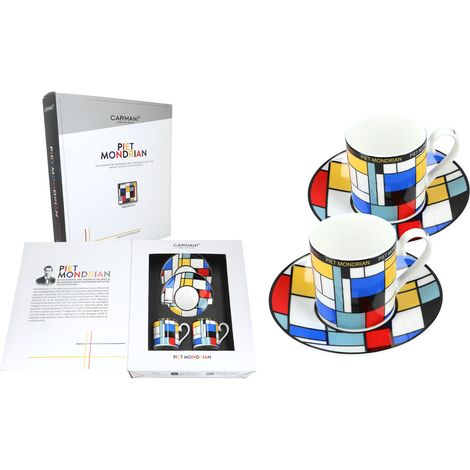 Ensemble de 2 tasses à expresso, composition de Piet Mondrian, art HOME (1/5)