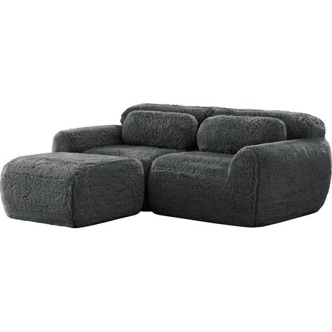 ELVMI Modulares Ecksofa 2-Sitzer mit Kissen, Ohne Montage, aus Plüsch Grau (1/5)