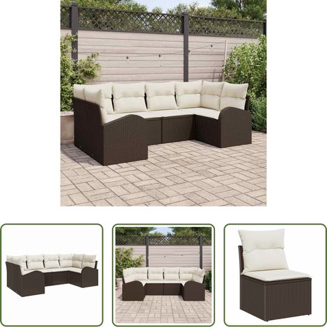 vidaXL Jardin -  Ensemble de canapé de jardin 6 pcs Marron Poly Rattan (1/5)
