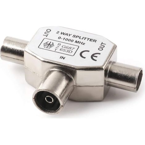 – Connecteur coaxial d'antenne TV femelle à deux mâles – Distributeur bidirectionnel entièrement blindé – Perte de signal minimale – Résistance à la corrosion (1/5)