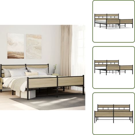 Letto in acciaio - vidaXL Giroletto senza Materaso in Metallo Rovere Sonoma 180x200 cm - Letto con doghe