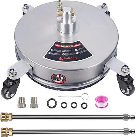 Nettoyeur Surface 15 Pouces,4 Roues, Double Buse, Rotation 360° 4000 PSI Raccord Rapide 1/4" Acier Inoxydable, Équipé de roulements Lourds pour Terrasses, Allées et Sols (1/5)