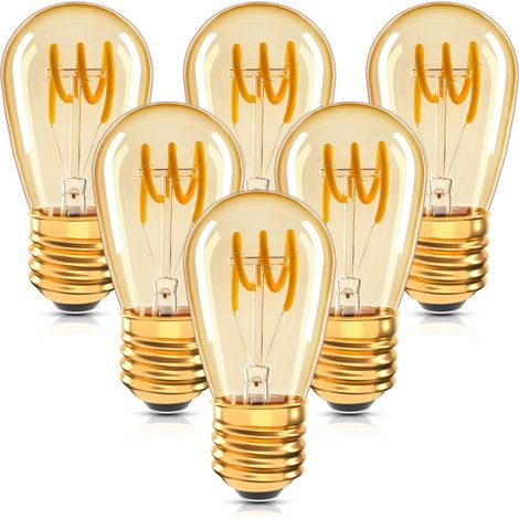 Lot de 6 ampoules LED E27 vintage filament spirale ST45/S14 3W lumière ambrée 2200K blanc chaud non dimmable 150 lm équivalent 25W incandescente, lampe décorative rétro antique