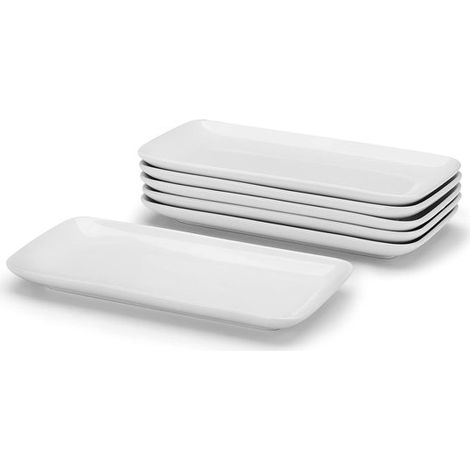 6-teiliges Set kleiner Servierschüsseln rechteckige Keramikteller 23 cm modernes Sushi-Teller-Set weißes Serviergeschirr zum Servieren von und (1/5)