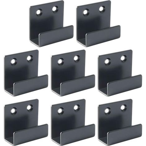Otto robusti ganci da parete con viti, staffa in acciaio inox resistente per esporre piastrelle, cornici e specchi colore nero, larghezza interna 15 mm. (1/5)