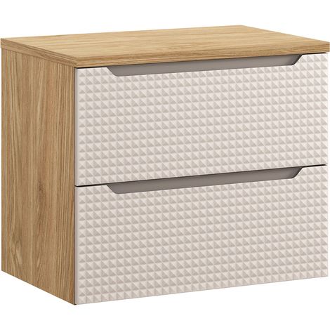 Waschtischunterschrank 70cm Mallory mit 2 Schubladen, Beige und Holzoptik