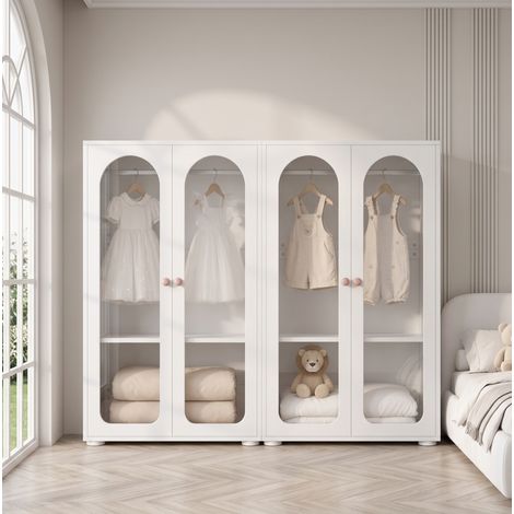 Lot de 2 armoires enfant 160x50x120 cm MDF blanc, rangement modulable gain de place – MEUBLIV (1/5)