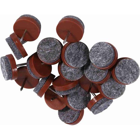 Deslizadores de fieltro con clavos para patas de mesas y sillas, 20 mm, color marrón, paquete de 20 unidades. Protege suelos, madera y baldosas antideslizantes y silenciosos. (1/5)