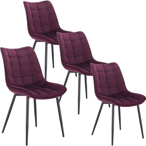 WOLTU 4 x Esszimmerstühle 4er Set Esszimmerstuhl Küchenstuhl Polsterstuhl Design Stuhl mit Rückenlehne, mit Sitzfläche aus Samt, Gestell aus Metall, Bordeaux