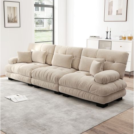Divano modulare in chenille color caffè chiaro, seduta profonda (1/5)