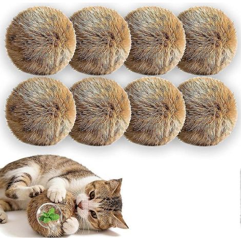 Balle en fourrure de lapin pour chat, 7,6 cm, douce et moelleuse, en véritable fourrure de lapin, jouet pour chat à l'herbe à chat - Lavable et durable (1/5)