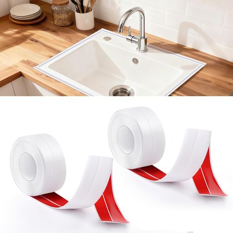 2pcs Plinthe Souple Autoadhésive, 5M PVC Joint Plan de Travail pour Cuisine et Salle de Bain 20x20mm, Plinthe Adhesive - Blanc (1/5)
