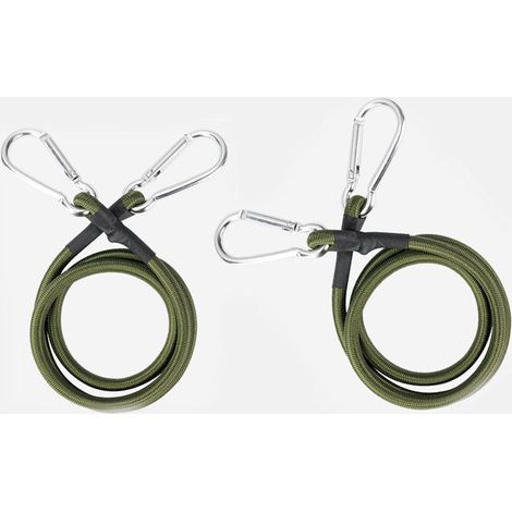 Cordon élastique avec crochet à clip, mousqueton, connecteur de corde de rivière, accessoires, cordon de montage vert armée de 3/8" de diamètre, crochet argenté (vert armée, 36", paquet de 2) (1/5)