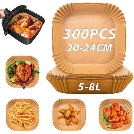 Papier Cuisson Air Fryer 20-24 cm, 300 Pièces Papier Sulfurisé pour Air Fryer Imperméable et Résistant à l'huile, Air Fryer Papier (1/4)