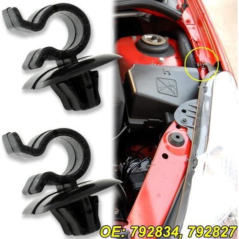 2 pièces Clips de Fixation Crochet de Capot Support Pince Retenue 792834 Citroen C2 C3 C4 C5 AX Berlingo B9 Eurovans Evasion-Ywey (1/5)