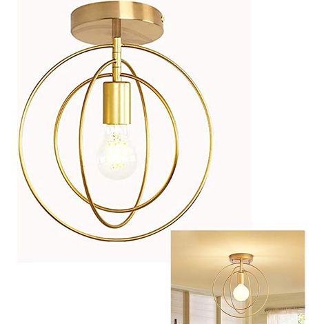 Abat-Jour de Plafonnier Cercle E27 Lustre Fer Rétro Industrielle en Métal Anneaux Lampe Suspension Luminaire LED Antique Pendante pour Chambre Salon Maison Hôtel Bar Couloir Cuisine Doré (1/5)