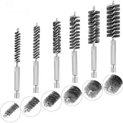 Sollbry Lot de 6 brosses d'alésage en acier inoxydable de différentes tailles, brosse métallique torsadée avec poignée de 6,35 mm à tige hexagonale (1/5)