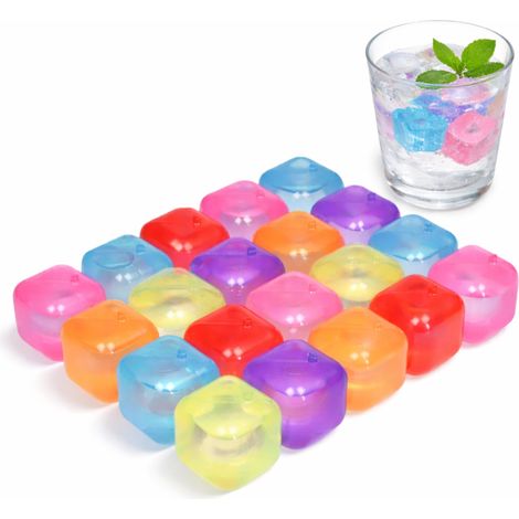 20 Glaçons Réutilisables Colorés – Lot de 20 Cubes – Refroidissent les Boissons sans se Diluer – Plastique Alimentaire - 20 pièces, Aléatoire (1/5)
