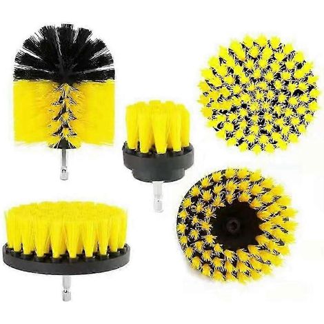 Ensemble de brosses pour perceuse électrique, outil de nettoyage de pneus de voiture, brosses à récurer rondes en plastique pour salle de bain et cuisine, pour joints, tapis et sols. (1/5)