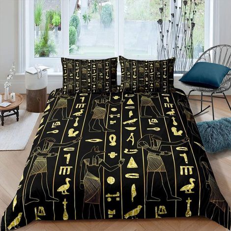 Bettwäsche-Set Ägypten 200x200cm mit 2 Kissenbezügen, Gold Schwarz