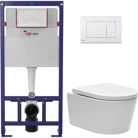 Swiss Aqua Technologies WC-Set Vorwandelement ECO 2L SAT + Hänge-WC SAT + Betätigungsplatte glänzend weiß (STESTBRWR01-IN)