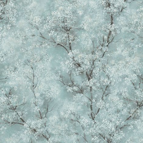 Blumen Tapete Profhome 374203 Vliestapete glatt mit floralen Ornamenten glitzernd grün blau grau 5,33 m2