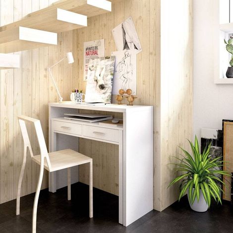DEKIT - Consola extensible con 2 cajones color Blanco Brillo 88x99x36-70 cm modelo SEVEN (1/5)