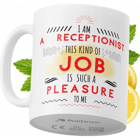 Lustige Kaffeetasse mit witzigem Textdesign für Rezeptionistinnen – ideal für Geburtstage, Namenstage, Feiertage und besondere Anlässe. Hochwertige Tasse für Büro, Homeoffice und Arbeit. Farbe: Weiß, 