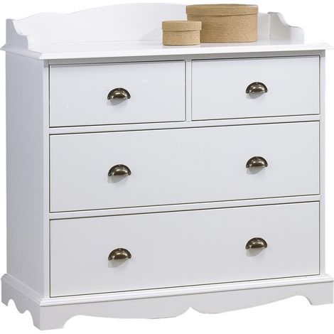 Commode 4 Tiroirs Blanche Style Anglais avec Crédence L 96 H 91.6 P 42 cm