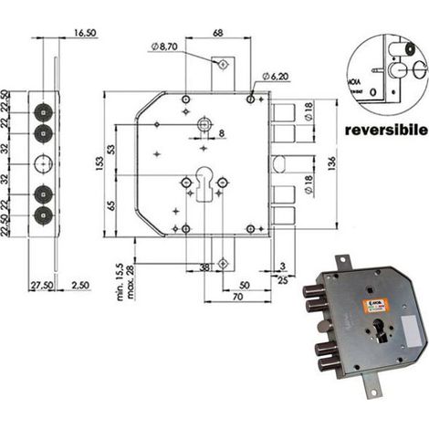 Serrure Sic.Triplice Sx Cil. E73 Rte654/220 Moia