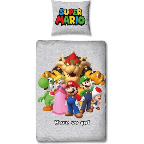 Bettwäsche-Set - MARIO BROS - Super Mario und seine Freunde - Mikrofaser - 1 Bettbezug 140 x 200 cm + 1 Kissenbezug 63 x 63 cm (1/4)