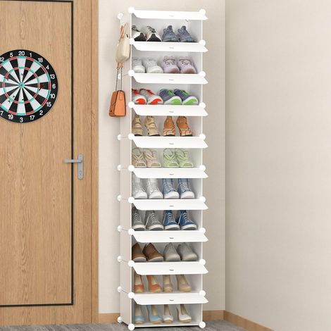1 Étagère à chaussures, 10 niveaux, 20 paires, métal, entrée, chambre
