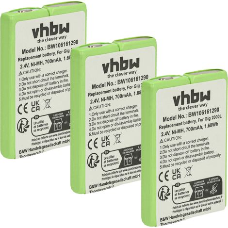 vhbw 3x Akku kompatibel mit GP 8M2B7, 7M2B7, T266 schnurlos Festnetz Telefon (700 mAh, 2,4 V, NiMH) Grün (1/5)