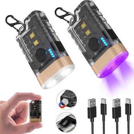 Lampe torche - Lot de 2 - Lampe torche LED - Lampe porte-clés - Mini lampe torche EDC - Rechargeable USB-C (1/5)