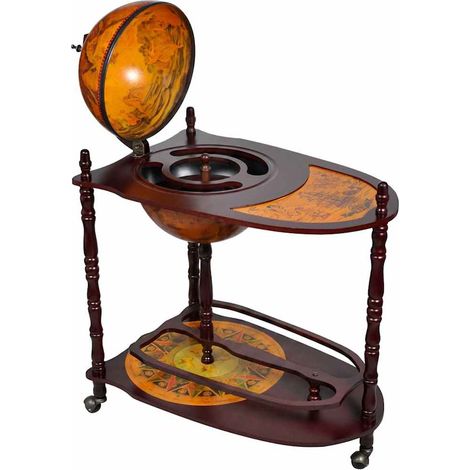 Meuble bar globe sur roulettes en bois d’eucalyptus avec table, 77 x 45 x 88 cm - PANGIVO (1/5)