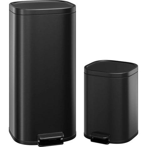 Ensemble de poubelles, acier inoxydable, fonctionnement à pédale, noir (1/2)
