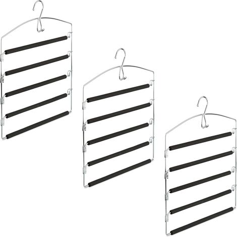 Lot de 3 cintres multiples pratiques pour pantalons jupes 44,5 x 37 x 2,5 cm en fer chromé noir 130006739