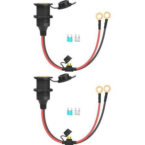 2pcs 12V/24V Fiche Allume Cigare Fixable avec Rallonge Câble 2.5 Sq. (env. 13AWG) Embout étamé pour Remplacement ou DIY Remplacement DC Socket 20A 0.35m (1/5)