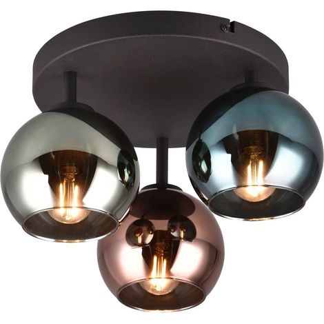 Plafoniera 3 luci, metallo, nero e multicolor effetto fumé, D 33 cm, Sheldon (1/5)
