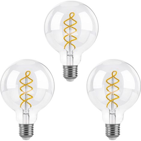 Dimmable Ampoules LED E27, G80 Vintage LED à Filament Spirale Ampoule Décorative, 6W(équivalent 40W), Blanc Chaud 2700K, 550LM, Verre transparent, Lot de 3