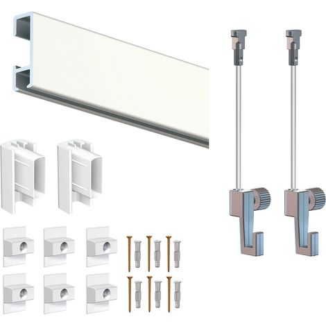 Cimaise Click Rail 2 mètres – Support jusqu'à 30 kg – Kit complet avec clips et crochets – Installation rapide et invisible – Artiteq