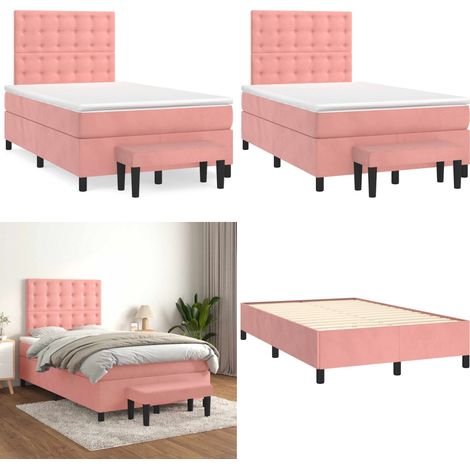 Sommier à lattes de lit avec matelas rose 120x190 cm velours - Lit Double - Lit Avec Rangement - Lit Capitonné - Lit Rembourré - Lit Design - Home & Living (1/5)
