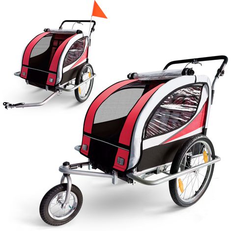 SAMAX 360° drehbarer Fahrradanhänger 2in1 Jogger - in Rot - Silver Frame