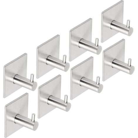 Stainless Steel Adhesive Hooks, Towel Hooks, Rustproof, No Drilling Required (Silver, 8-Pack) (1/5)