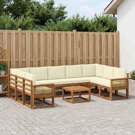 vidaXL Outdoor-Sofagarnitur 10 pcs Natur und Creme Massivholz Akazie (1/5)