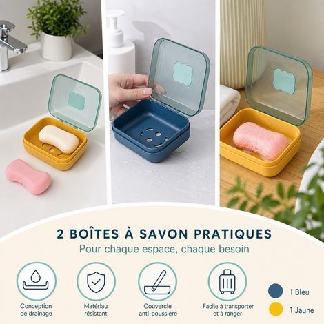Lot de 2 Savonniere a Couvercle Plastique - Boite Savon Simple Salle de Bain (1/4)