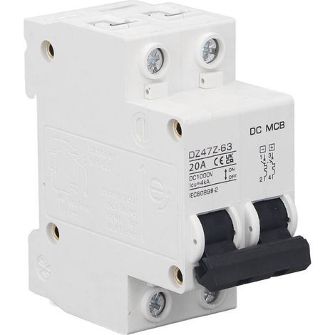 Disjoncteur bipolaire CC 1000V 20A – Protection contre surcharges – Déclenchement électromagnétique – Installation sur rail DIN - PV 2 P (1/5)
