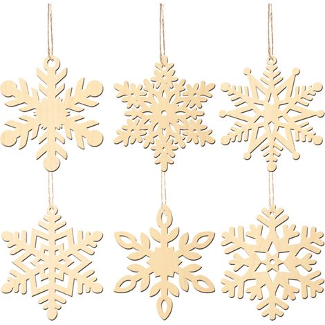 Guirlande De Décoration En Bois - Pendentif Flocon De Neige Artisanal - Pour Arbre De Noël Porte Mur Ou Fenêtre - Lot De 6 (1/5)