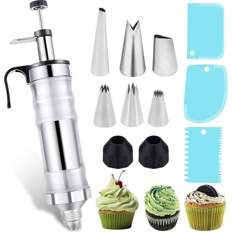 Seringue à garnir en acier inoxydable : lot de 12 seringues à gâteau seringue à garnir seringue de décoration de dessert, ensemble de douilles réutilisables, pour cupcakes, gâteaux, biscuits