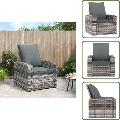 Gartensessel Verstellbar mit Kissen Grau Poly Rattan - Gartensessel - Lounge Chair - Außenmöbeln - Gartenmöbel - Terrassenmöbel (1/5)